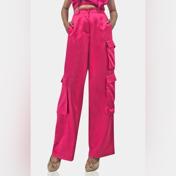 Nordstrom Pants - Nordstrom HT360 Collective Satin Cargo Pants Wide Leg Flowy High Rise Pink Small